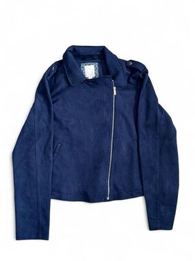 LC Lauren Conrad Deep Navy Asymmetrical Zip Faux Suede Jacket
